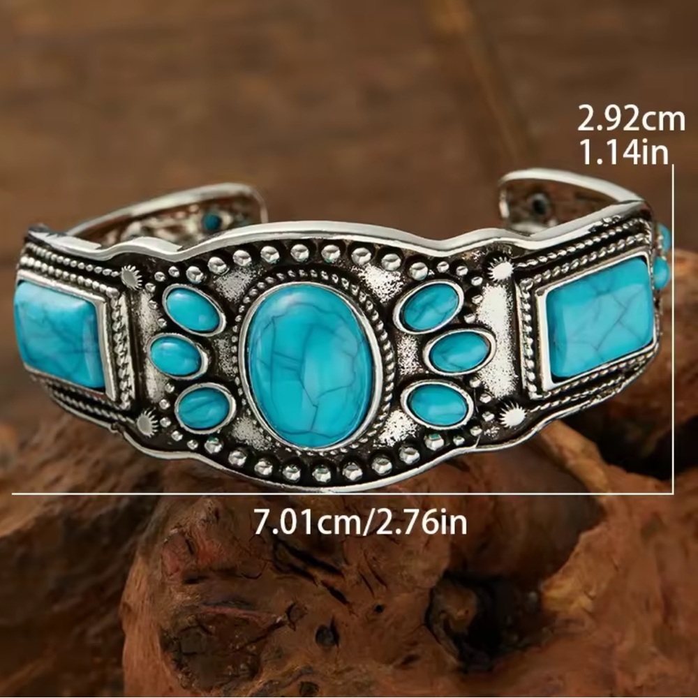 Vintage Boho Adjustable Turquoise Cuff Bracelet - Picture 4 of 4